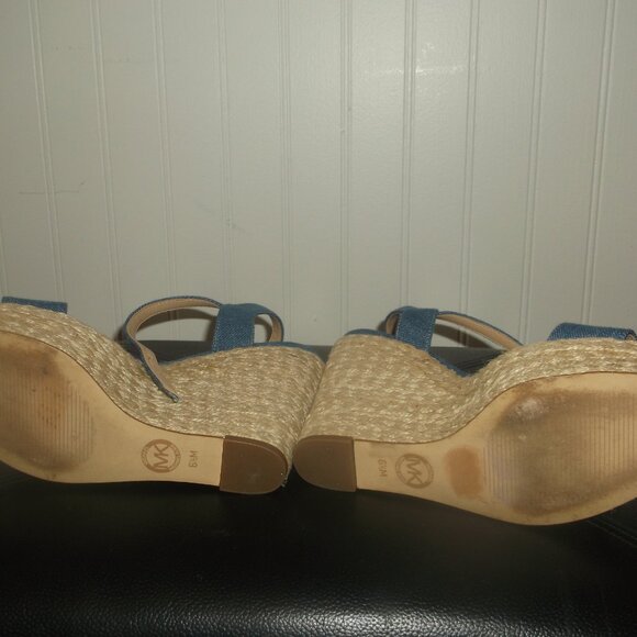 Michael Kors Blue Jean Wedge Sandals Size 6 1/2 - Picture 9 of 10